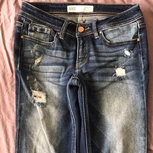 BKE denim distressed buckle jeans. Stella slim fit. Size 27